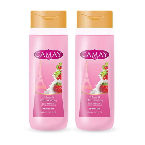 Camay Creme & Strawberry Shower Gel, 500 ml (Pack of 2)