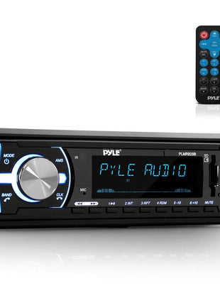 Pyle Marine Bluetooth Stereo Radio - 12v Single DIN Style Boat In dash Radio Receiver System with Built-in Mic, Digital LCD, RCA, MP3, USB, SD, AM FM Radio - Remote Control - PLMRB29B (Black)