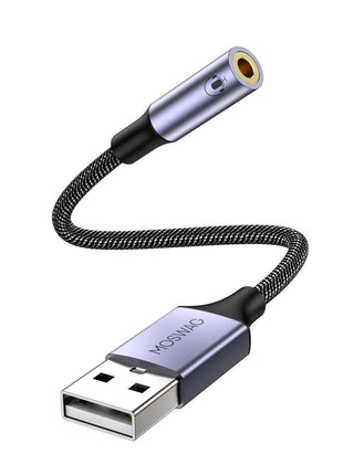 MOSWAG USB to 3.5mm Jack Audio Adapter 0.65Feet/20cm, External Sound Card Support Mic TRRS Headset with 3.5mm Aux Stereo Converter Compatible with Windows, PC, Laptop, Mac, Linux, Desktops, PS4