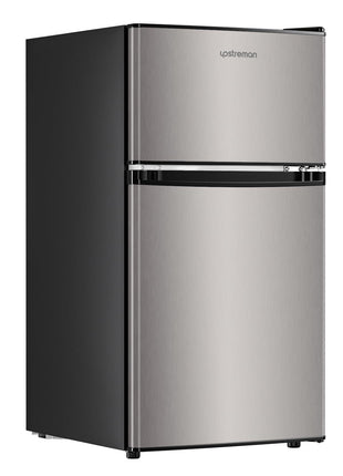 Upstreman 3.2 Cu.Ft Mini Fridge with Freezer, Double Door Mini Fridge, Adjustable Thermostat, Mini Refrigerator for Dorm, Office, Bedroom, Stainless-SD321