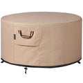 QH.HOME Fire Pit Cover Round-45-48 Inch Heavy Duty 900D Strong Tear-Resistant and UV Resistant and Waterproof and Fading Resistant Material Polyester Firepit Covers Round for Outdoor Fire Pit-Wheat