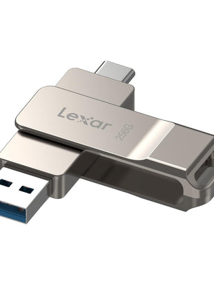 Lexar D40E 256GB Dual USB 3.2 Gen 1 Type-C Jump Drive, USB-C Flash Metal Housing Swivel Design Thumb Drive(Champagne Silver)