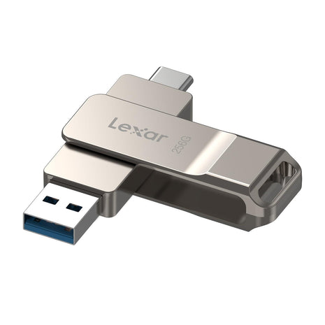 Lexar D40E 256GB Dual USB 3.2 Gen 1 Type-C Jump Drive, USB-C Flash Metal Housing Swivel Design Thumb Drive(Champagne Silver)