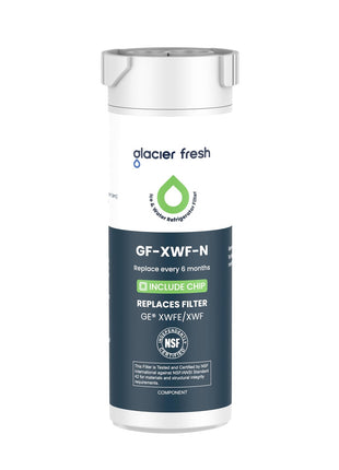 GLACIER FRESH Water Filter Compatible with XWFE (Built-in CHIP), Replacement for GE XWFE, XWF Refrigerator Water Filter NSF/ANSI 42 Certification Pack of 1
