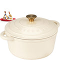 Overmont Enameled Cast Iron Dutch Oven   5.5QT Pot with Lid Cookbook & Cotton Potholders   Heavy Duty Cookware for Braising, Stews, Roasting, Bread Baking Cream White