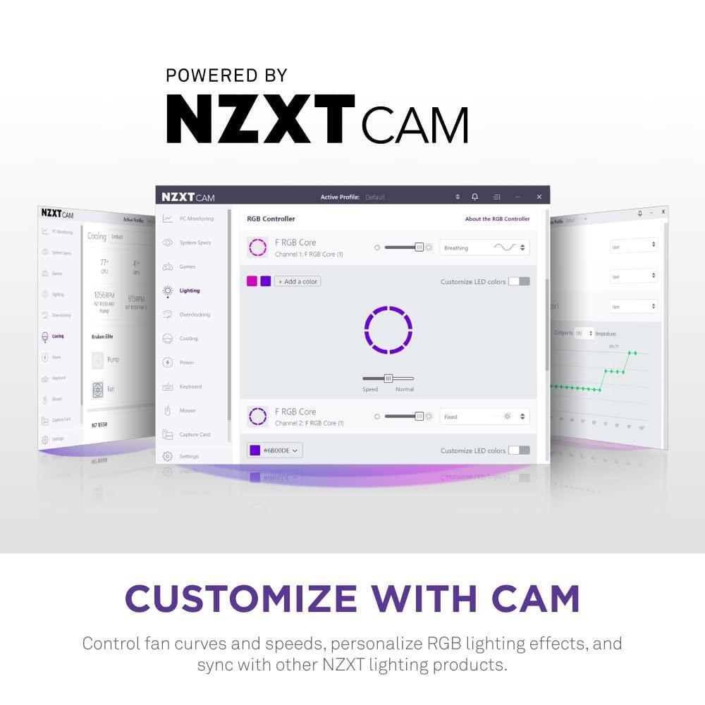 NZXT F120 RGB Core - 120mm Hub-Mounted RGB Fan - 8 Individually-Addressable LEDs - Semi-Translucent Blades - High Static Pressure & Airflow - Quiet Operation PWM Control - CAM Software - Black