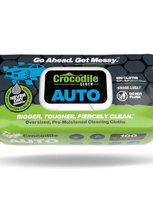 Crocodile Cloth Auto Cleaning Wipes – 100 XL (15 inch x 10 inch) Disposable Wipes for Car Engine Degreasing, Body Detailing & Tire Cleaning – Cuts Grease, Oil, Adhesives on Hands, Tools, Parts & More