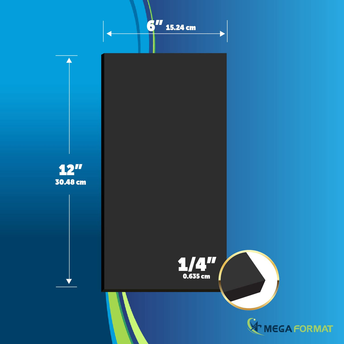 Mega Format Expanded PVC Plastic Sheets - 6" X 12" Rigid Black Sheet for Crafts, Signage, & Displays - Sintra, Celtec PVC Board - Waterproof for Outdoors Use - 1/4" 6mm Thick - 1-Pk-Black