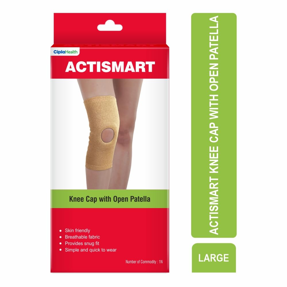 Cipla ACTISMART Knee Cap With Open Patella | Open Patella Knee Cap for Knee Support | Knee Caps For Women & Men | Provides Compression, Warmth & Joint Support | Large