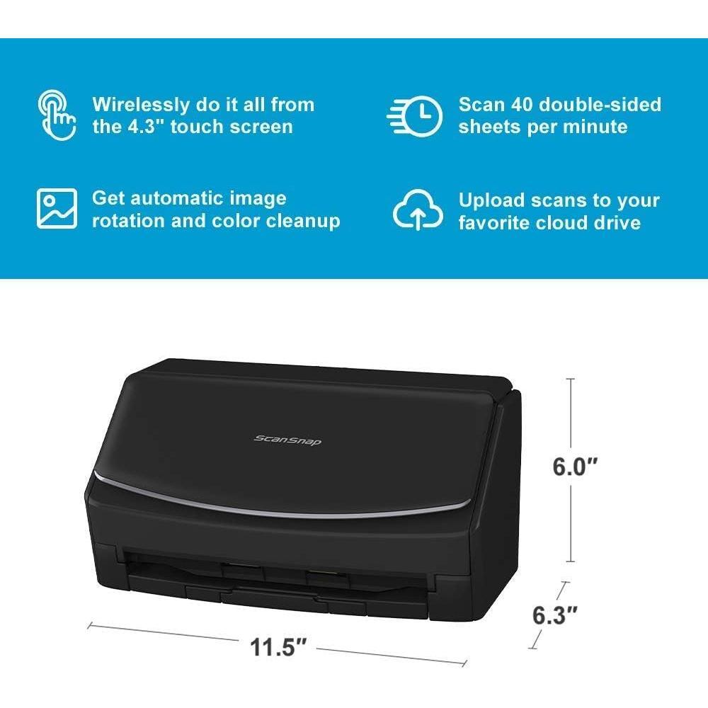 Fujitsu ScanSnap iX1600 Wireless Document, Photo & Receipt Scanner, Large Touchscreen, Cloud Enabled, Auto Color/Grayscale/Monochrome Detection, Fast Scans Up to 40 PPM, Black, (Renewed)