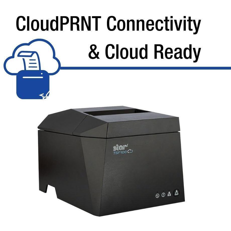 Star Micronics TSP143IVUE USB/Ethernet (LAN) Thermal Receipt Printer with Android Open Accessory (AOA), CloudPRNT, Cutter, and Internal Power Supply - Gray