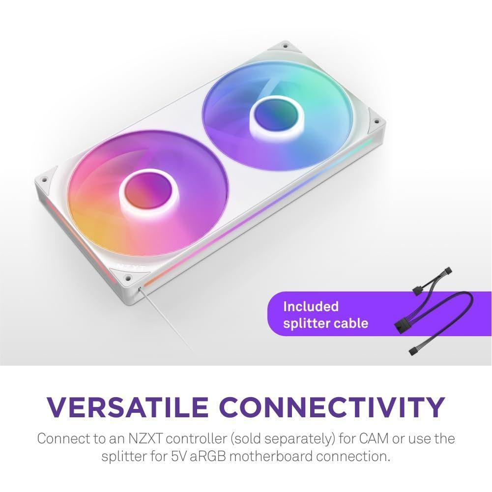NZXT F240 RGB Core - 240mm Single-Frame Fan Unit with 2 x 120mm RGB Fans - Speed & Lighting Control - High Static Pressure & Airflow - Fluid Dynamic Bearings - 8 aRGB LEDs Per Fan - White