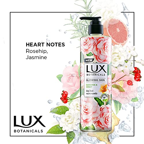 Lux Botanicals Glowing Skin Body Wash with Gardenia & Honey Extracts for Women, 100% Natural Extracts, Moisturizing & Gentle Shower Gel for Smooth & Nourished Skin, Floral Fragrance, No Parabens, 450 ml