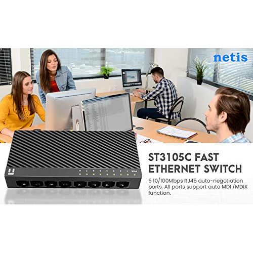 Netis ST3108C 8 Port 10/100Mbps Fast Ethernet Switch | Desktop Ethernet Splitter, Ethernet Hub, Plug and Play, Traffic Optimization Auto-Negotiation RJ45 Ports with Compact Design