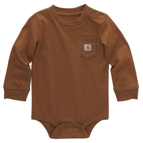 Carhartt Long-Sleeve Pocket Bodysuit, Carhartt Brown, 3 Months
