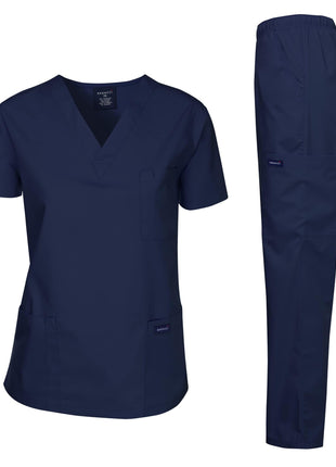 Dagacci Medical Uniform Womens and Mens Scrub Set Unisex Medical Scrub Shirt Top and Pant, Navy, Medium