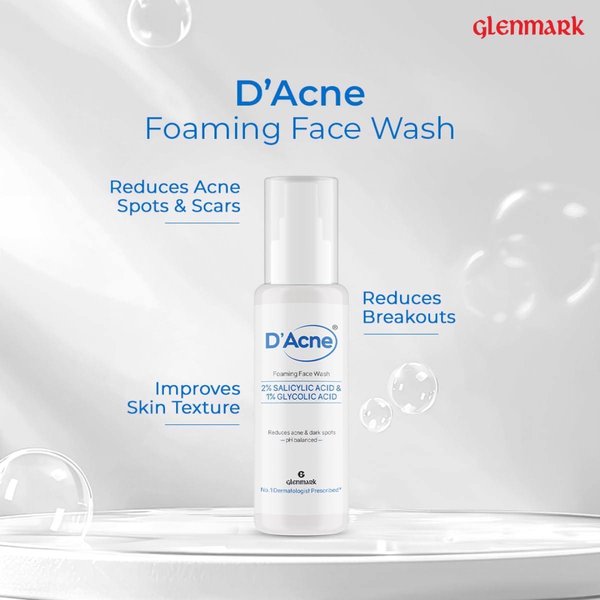 D'Acne Foaming Face Wash, With 2% Salicylic Acid And 1% Glycolic Acid | Prevents Acne | Deeply Cleanses Pores | Suitable For Oily Skin, Acne-Prone Skin|60 Ml