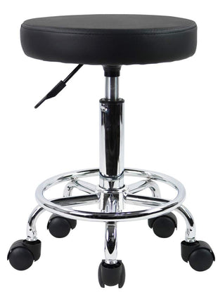 KKTONER PU Leather Round Rolling Stool with Foot Rest Swivel Height Adjustment Spa Drafting Salon Tattoo Work Office Massage Stools Task Chair Small (Black)