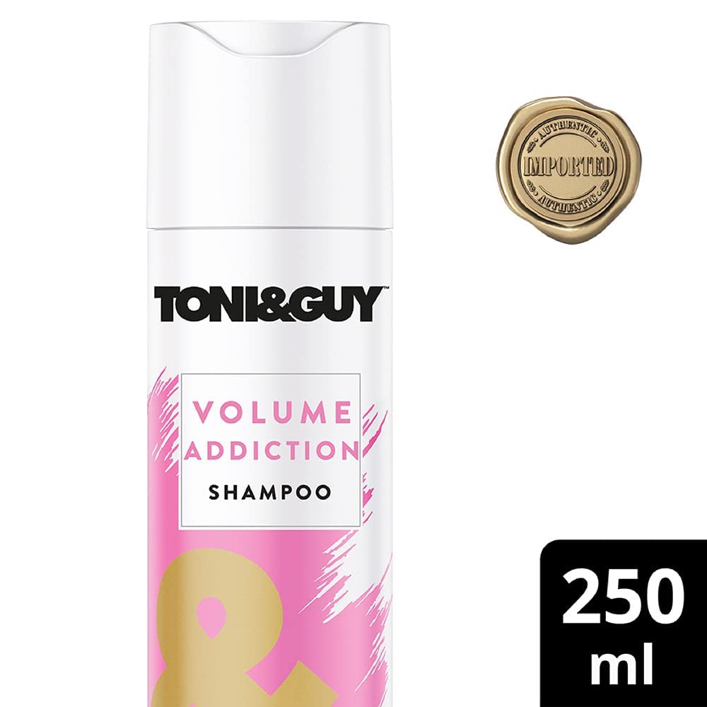 Toni&Guy Volume Addiction Shampoo for Fine & Flat Hair, Provides Natural Volume & Bounce to Hair, Formulated with Wheat Extracts, Lightweight Gentle Scalp Cleanser, Suitable for Men & Women, 250ml