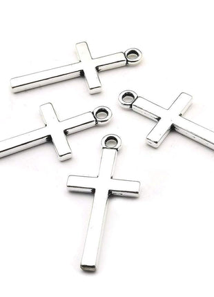 100pcs 13x27mm Silver Small Cross Charms Pendants Beads for Jewelry Making Crafting Findings Accessory for DIY Necklace Bracelet (7916)