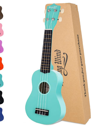 Strong Wind Soprano Ukulele 21 Inch Basswood Ukeleles for Beginners Four Strings Hawaiian Guitar Easter Ukulele for Adults Teenagers(Light Blue)