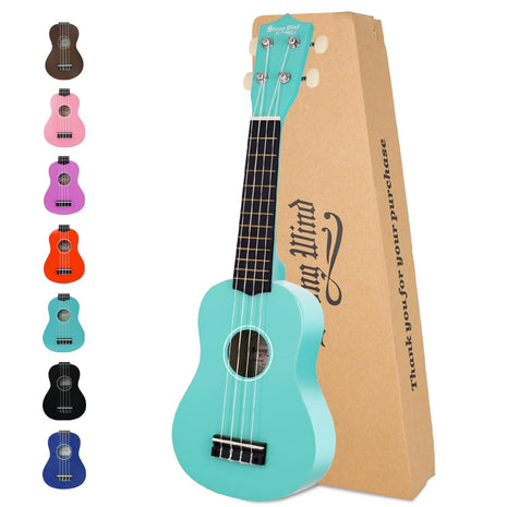 Strong Wind Soprano Ukulele 21 Inch Basswood Ukeleles for Beginners Four Strings Hawaiian Guitar Easter Ukulele for Adults Teenagers(Light Blue)