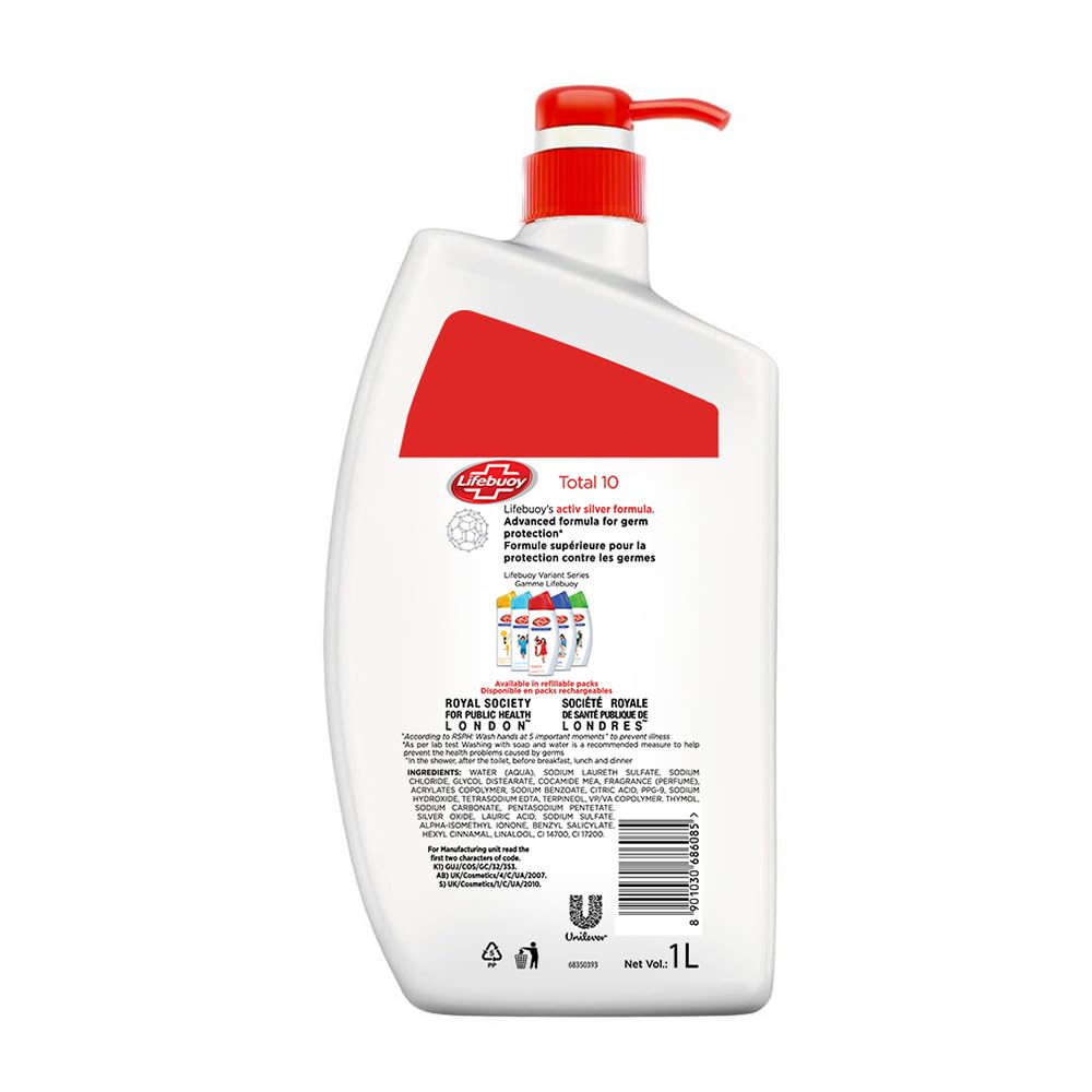 Lifebuoy Body Wash Total10, 1l | Advanced Germ Protection And Cleanliness