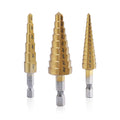 Aleric Step Drill Bit Set - Titanium Coated, High Speed Steel Drill Cone Bits for Aluminum, Wood and Plastic Hole Drilling Cutting, Multi Size Hole Stepped Up Unibit for DIY Lovers,3pcs