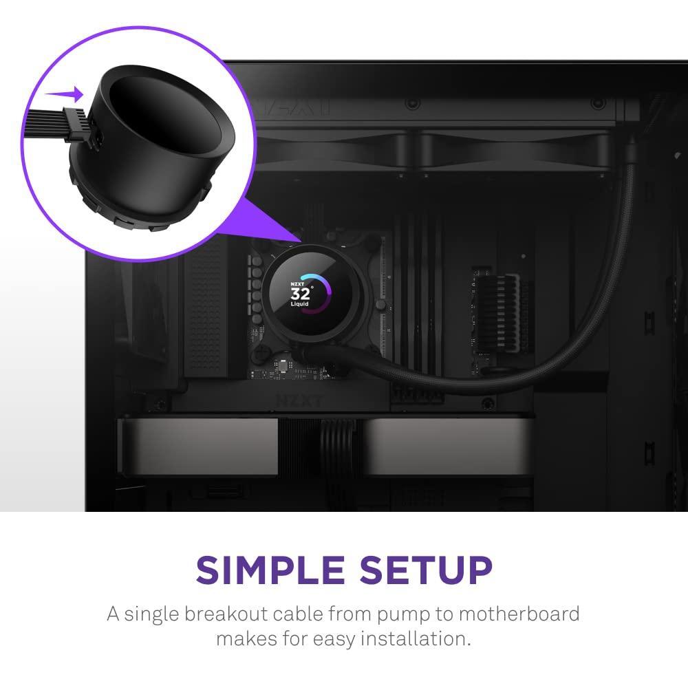 NZXT 360mm AIO CPU Liquid Cooler with Customizable LCD Display, High-Performance Pump, 3 Fans - Black