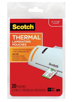 Scotch Business Card Size Thermal Laminating Pouches, 5 mil, 3 3/4 x 2 3/8, 20/Pack
