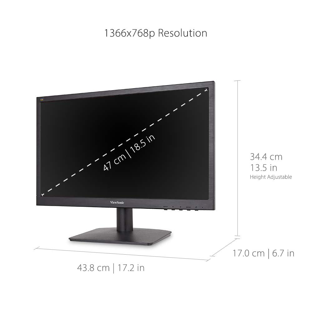 ViewSonic VA1903H 19-Inch WXGA 1366x768p 16:9 Widescreen Monitor with Enhanced View Comfort, Custom ViewModes and HDMI for Home and Office