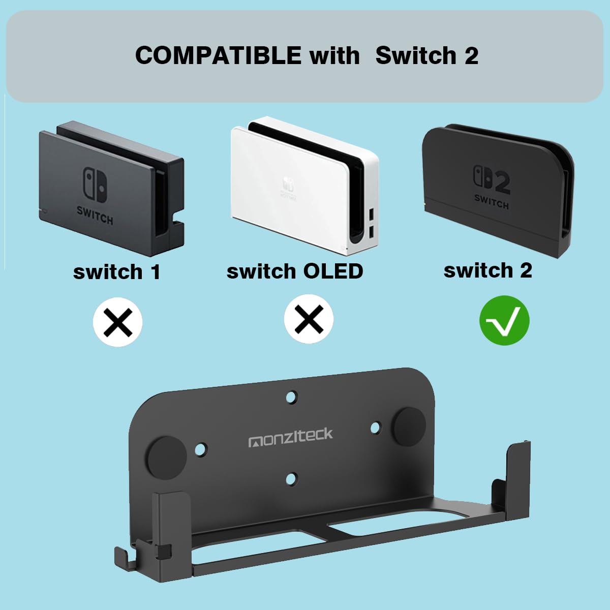 Monzlteck Wall Mount Bracket for Switch 2 Dock, Left Side TV Mount, Metal Construction, Space-Saving Design
