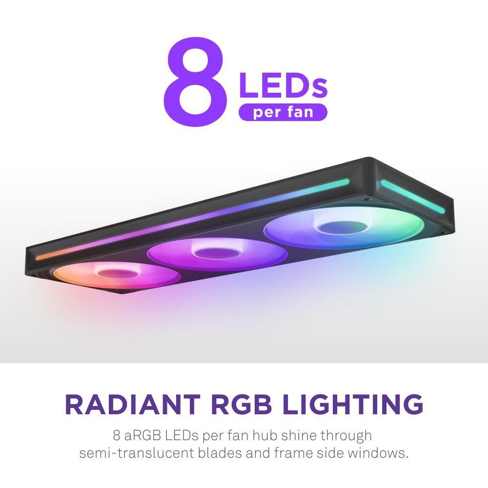 NZXT F360 RGB Core - 360mm Single-Frame Fan Unit with 3 x 120mm RGB Fans - Speed & Lighting Control - High Static Pressure & Airflow - Fluid Dynamic Bearings - 8 aRGB LEDs Per Fan - Black