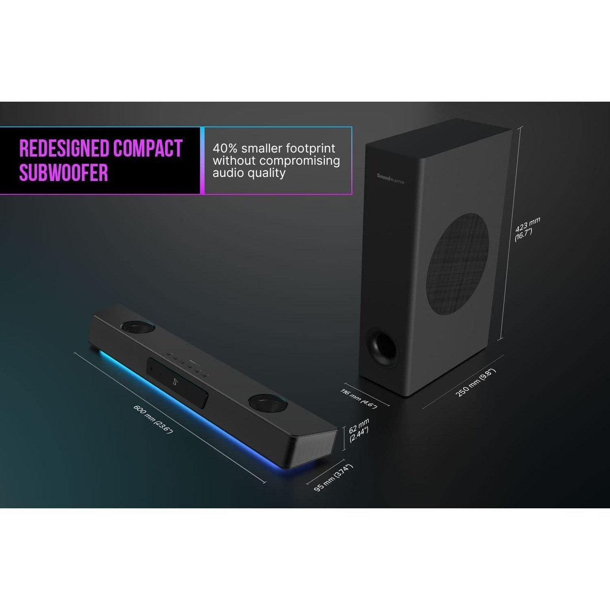 Creative Sound Blaster Katana V2X 5.1 Multi-Channel Gaming Soundbar with Compact Subwoofer, 180W Peak Power, ft Tri-Amplified 5-Driver Design, Super X-Fi Technology, and RGB Lighting