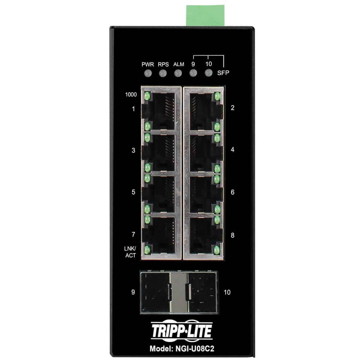 Tripp Lite Industrial 8 Port Ethernet Network Switch 10/100 Mbps -40° to 167°F Temperature Range Unmanaged TAA Compliant DIN Mount (NGI-U08C2)
