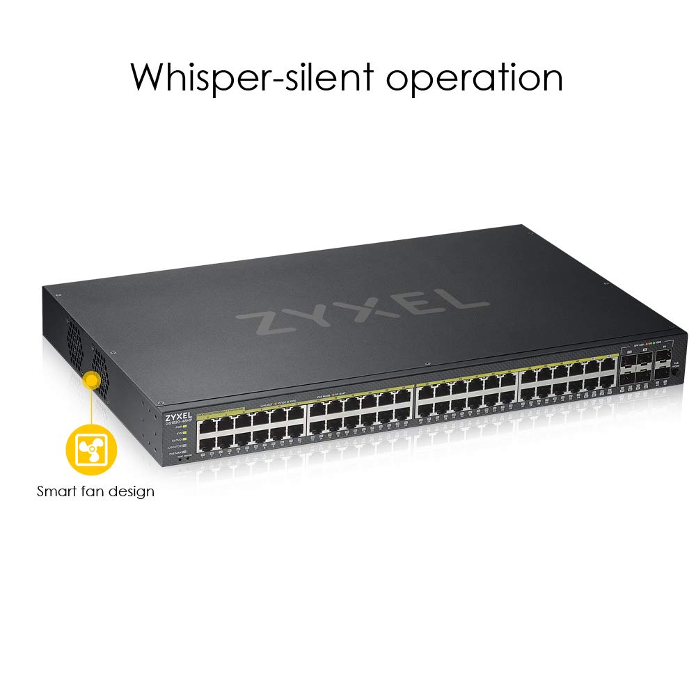 Zyxel 48-Port PoE Gigabit Switch | Smart Managed | 48x PoE+ @375W | 4x SFP | Optional Nebula Cloud | Rackmount [GS1920-48HPV2]