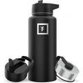 IRON °FLASK Camping & Hiking Hydration Flask with 3 Lids - Stainless Steel, Double Walled & Vacuum Insulated Water Bottle - Leak Proof & BPA Free (Midnight Black, Straw - 32 oz)