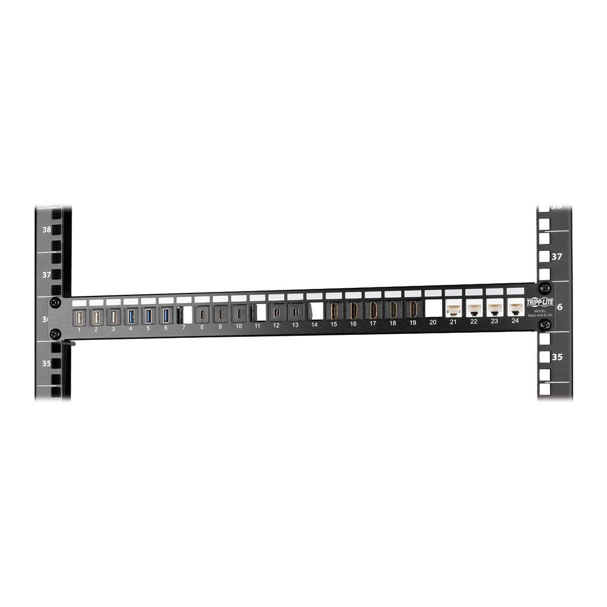 Tripp Lite 24Port Shielded Blank Patch Panel RJ45 USB HDMI Cat5/6 1URM TAA (N062-024-KJ-SH) , Black