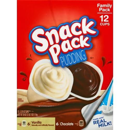 Snack Pack Chocolate and Vanilla Pudding Cups Family Pack, Lunchbox Snack, 12 Count (Pack of 1)