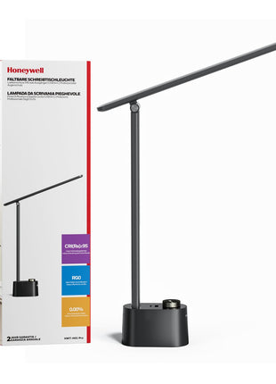 Honeywell Upgraded LED Desk Lamp - H01 Pro Sunturalux™ Foldable Desk Light with USB A+C Charging Ports, 3 Color Modes Dimmable Table Lamp for Home Office Reading(Black)