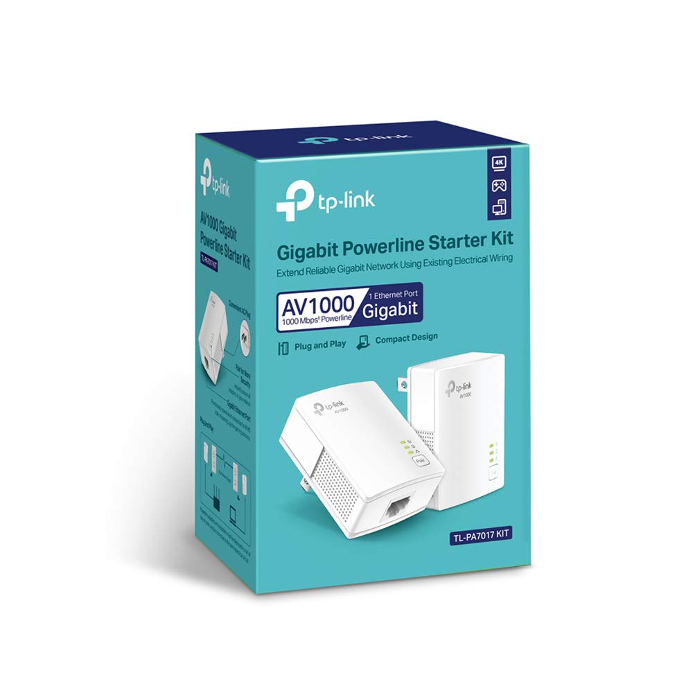 TP-Link AV1000 Powerline Ethernet Adapter KIT - Gigabit Port, Plug Pair &Play, Ethernet Over Power, Nano Size, Power Saving Mode, Network Adapter, Free Expert Help (TL-PA7017 KIT)
