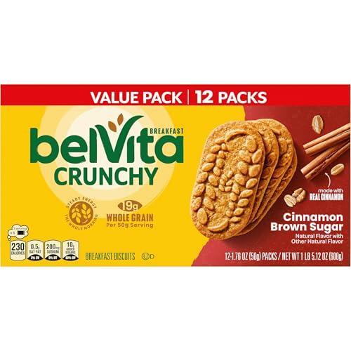 belVita Cinnamon Brown Sugar Breakfast Biscuits, Value Pack, 12 Packs (4 Biscuits Per Pack)
