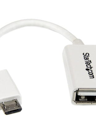 StarTech 5in Micro-USB to USB-A OTG Host Adapter M/F White (UUSBOTGW) | Micro-USB Male to USB-A Female, On-The-Go host adapter, Cable, Braided shielding, All-white construction, PVC