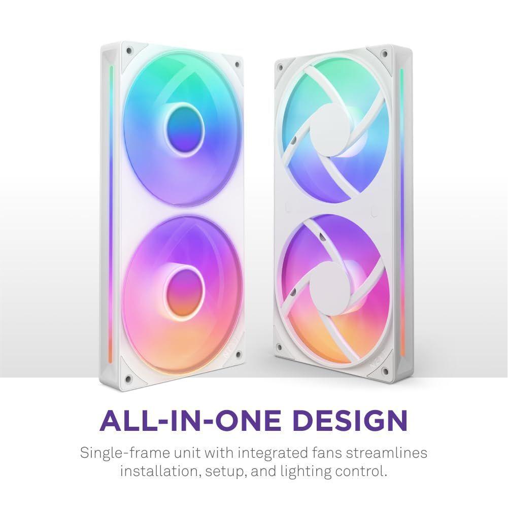 NZXT F240 RGB Core - 240mm Single-Frame Fan Unit with 2 x 120mm RGB Fans - Speed & Lighting Control - High Static Pressure & Airflow - Fluid Dynamic Bearings - 8 aRGB LEDs Per Fan - White