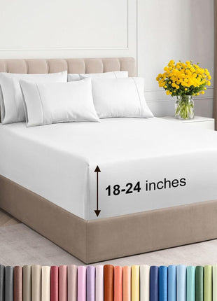 Extra Deep King Sheet Set   6 Piece Breathable and Cooling Sheets   Hotel Luxury Bed Sheets Set   Easy & Secure Fit   Soft, Wrinkle Free and Comfy Sheets Set   White Sheet Set with Extra Deep Pockets