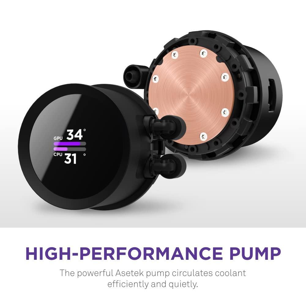 NZXT 360mm AIO CPU Liquid Cooler with Customizable LCD Display, High-Performance Pump, 3 Fans - Black