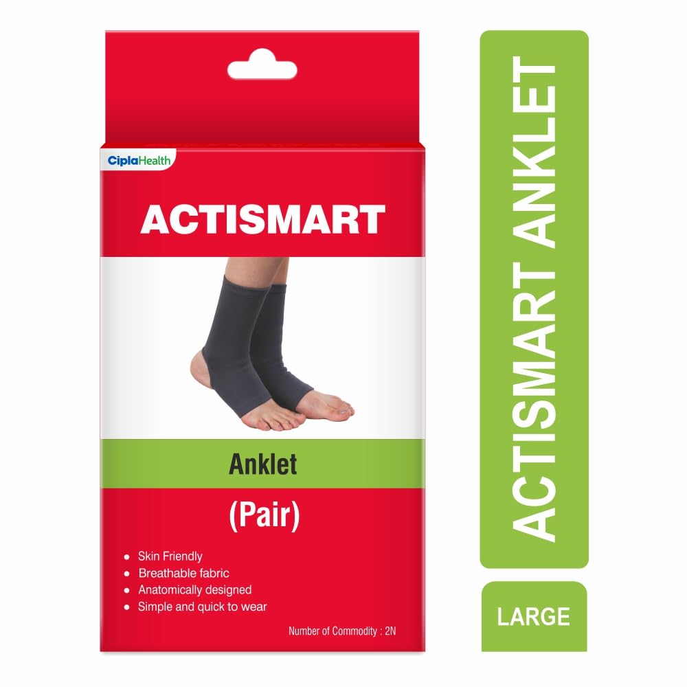 Cipla ACTISMART Anklet | Ankle Support For Pain Relief & Joint Stability | Anklet For Women & Men (Pair, Large)