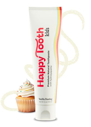 Happy Tooth Hydroxyapatite Toothpaste, Fluoride Free, Natural Whitening for Kids, Toddlers and Adults, SLS Free, Enamel Safe, Dentist Formulated with Clean Ingredients, Vanilla Frosting Flavor, 3.4oz