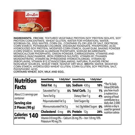 Vegetarian Chicken Plant-Based Meat - Loma Linda Frichik Original, High Protein Meatless Chunks, 12.5 oz Cans (8 Pack), Non-GMO Vegetarian Chicken Alternative for Meals & Recipes