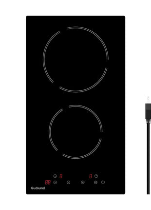 2 Burner Electric Cooktop, 2000 Watt, 110V with Plug | 12 Inch Touch Control Electric Stove Top for Countertop & Built-in Use | Timer, Child Lock, Hot Surface Indicator Included,Matte Black